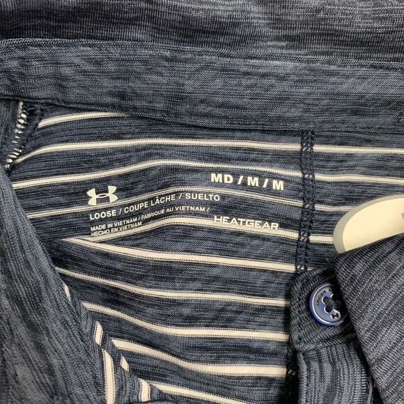 Under Armour Shirt Womens M Medium Dark Blue HeatGear Striped Performance Golf - Picture 7 of 9